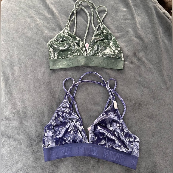 PINK Victoria's Secret Other - 2 VS Pink Velvet Bralettes Sz. S NWT blue/green
